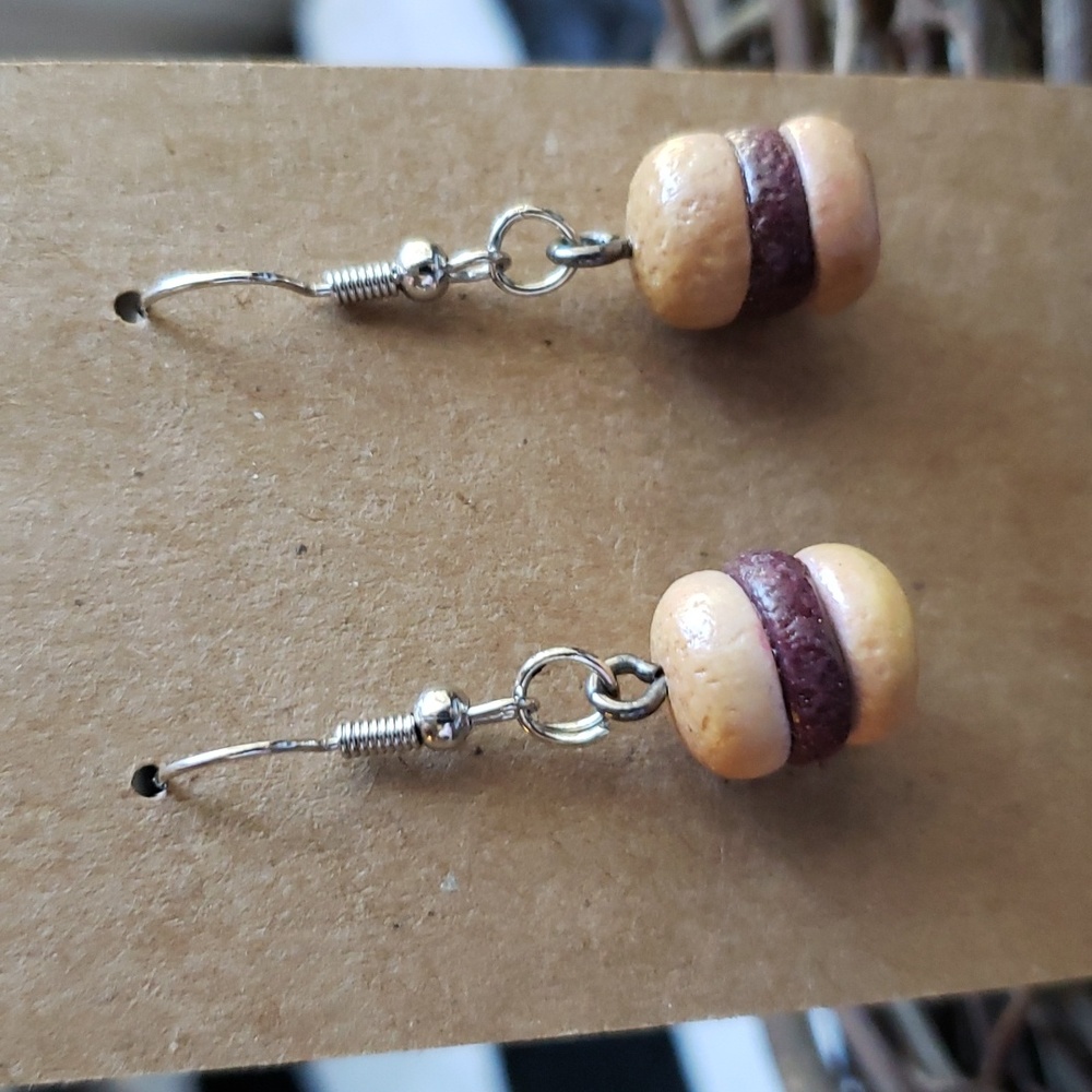 Brand new handmade Hamburger earrings
